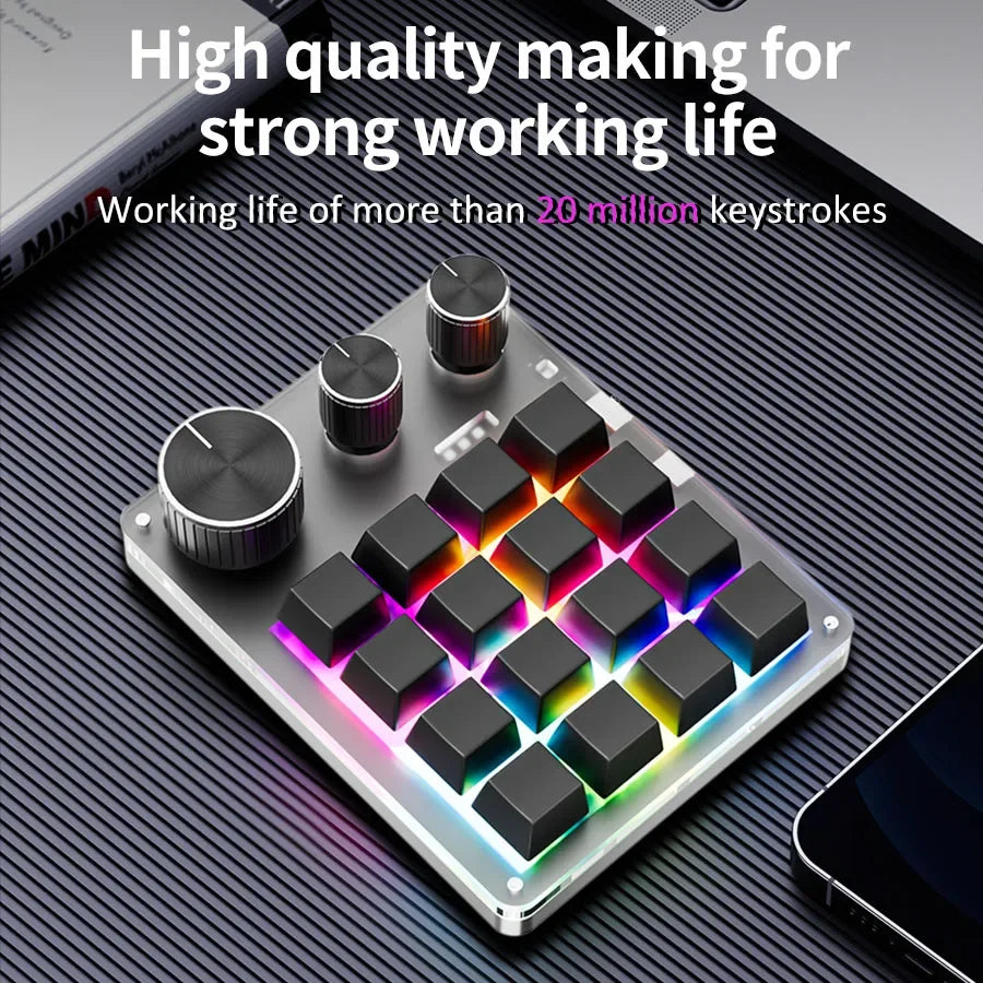 2.4G Customize Bluetooth 3 Modes USB Custom Mechanical Keyboard with Knob Volume Button Knob Programming Macro Gaming 16 Key Key
