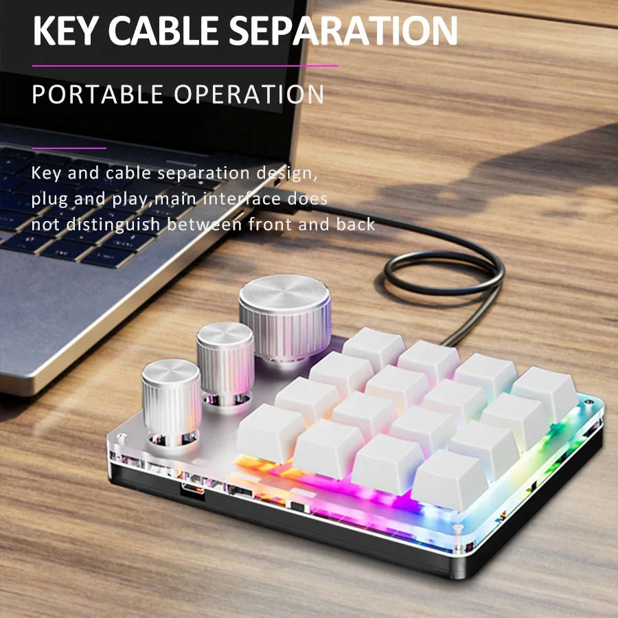 2.4G Customize Bluetooth 3 Modes USB Custom Mechanical Keyboard with Knob Volume Button Knob Programming Macro Gaming 16 Key Key